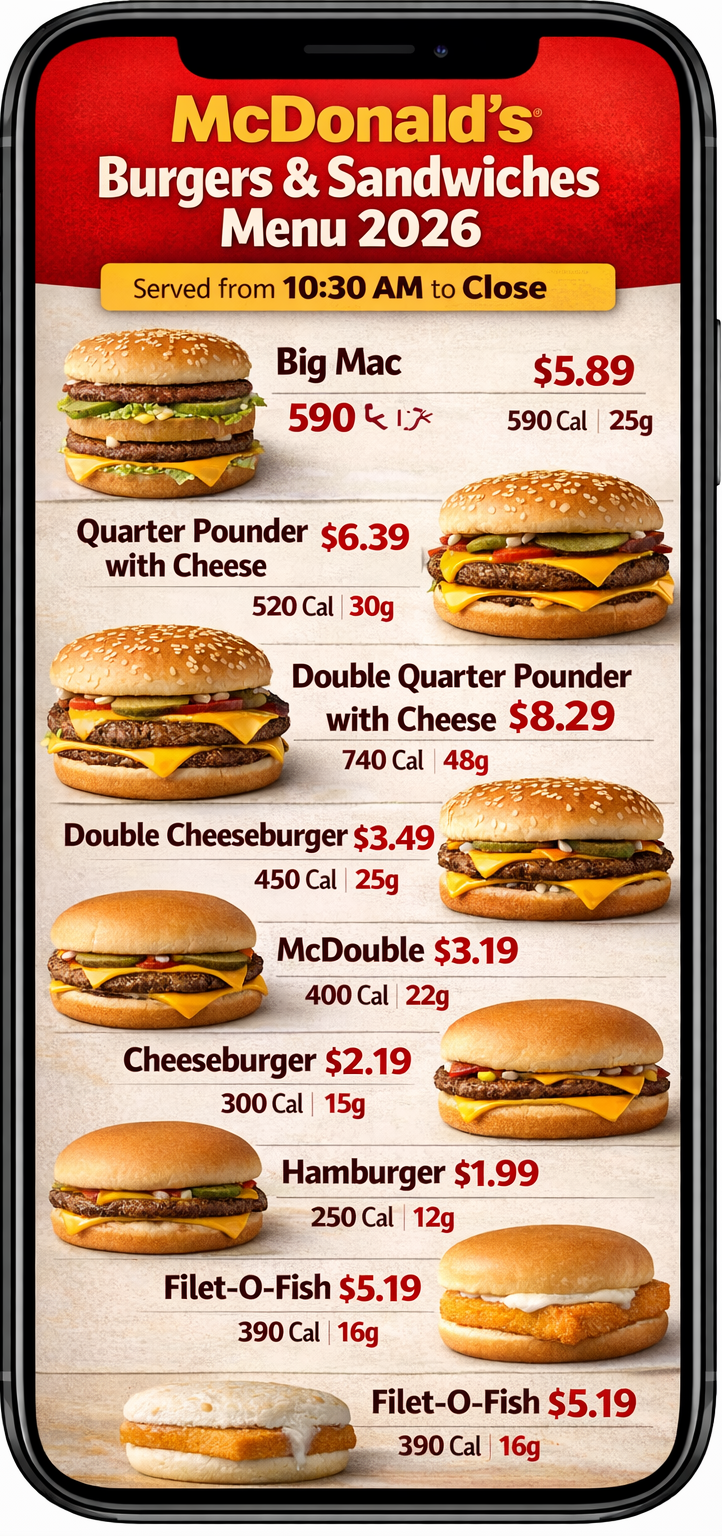 McDonald's burgers & sandwiches menu 2026