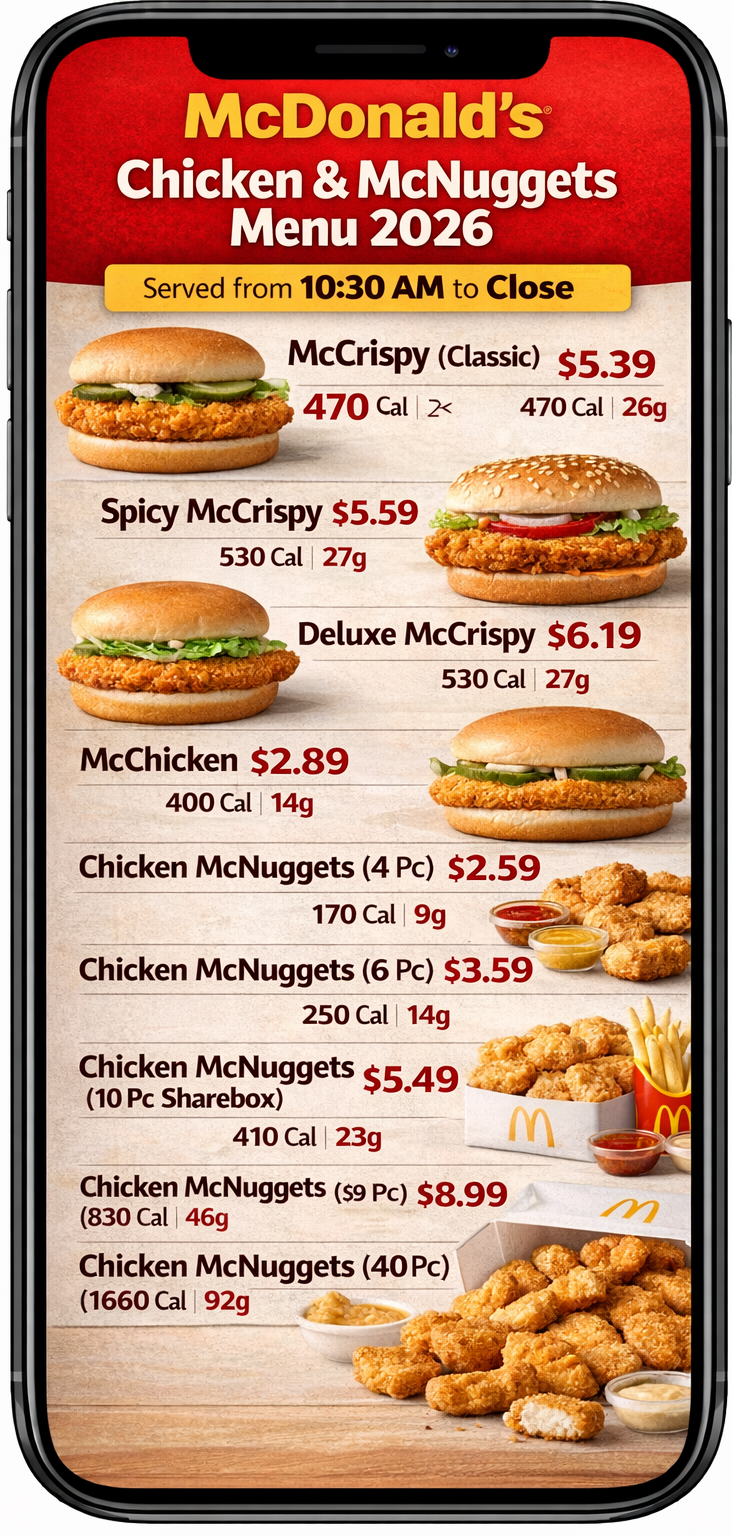 McDonald's Chicken & McNuggets menu 2026