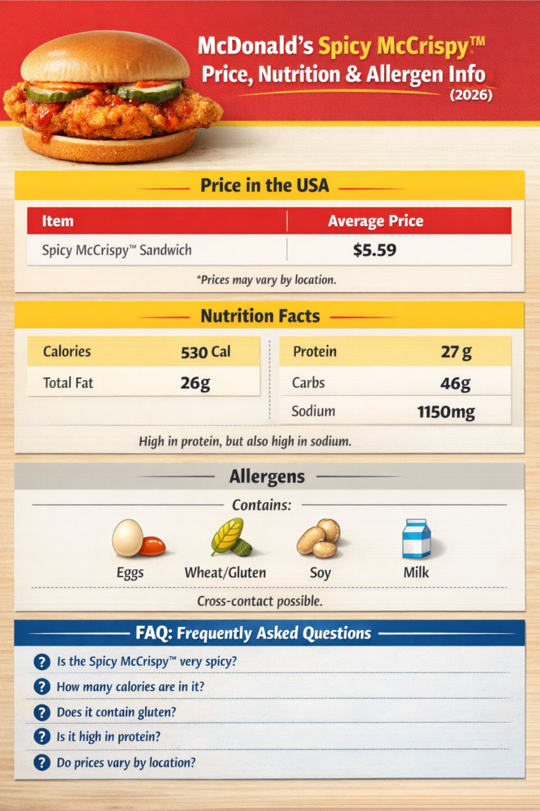 Mcdonald’s Spicy McCrispy™ Price, Nutrition, Allergen