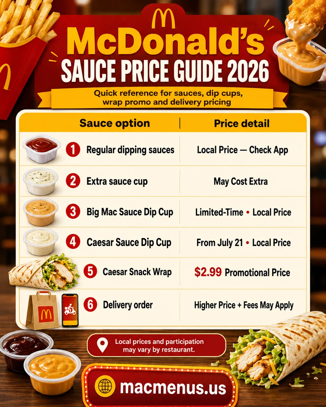 McDonald’s sauces 2026 calories, prices, allergens and best food pairings comparison